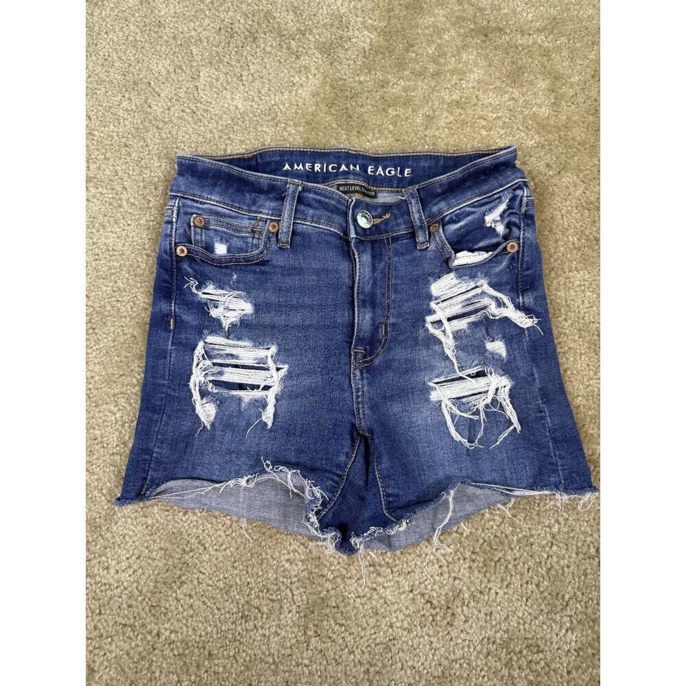 American Eagle Denim Shorts Womens Size 0 High V-Rise Shortie Jeans B766